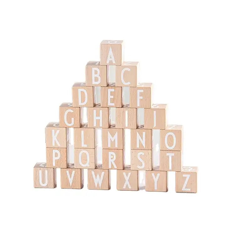 Natural Wooden Alphabet Letter Blocks for Toddlers and Kids - Smiling Tree