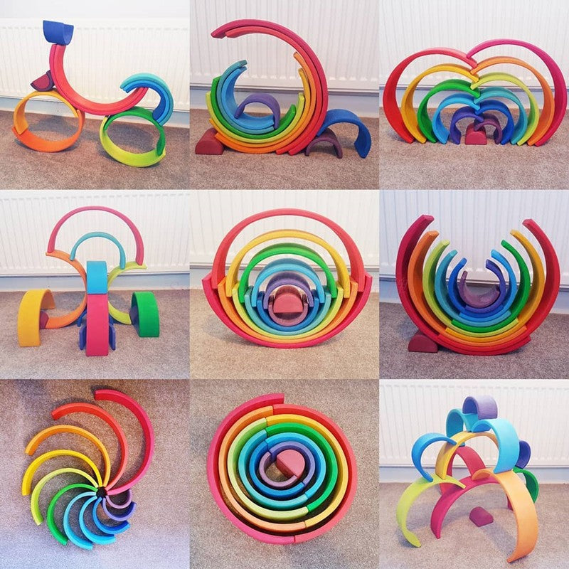 Wooden Rainbow Stacker Waldorf Open ended toy Learning World Ireland